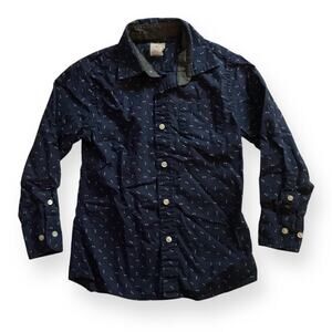 Crewcuts blue / white print button down shirt